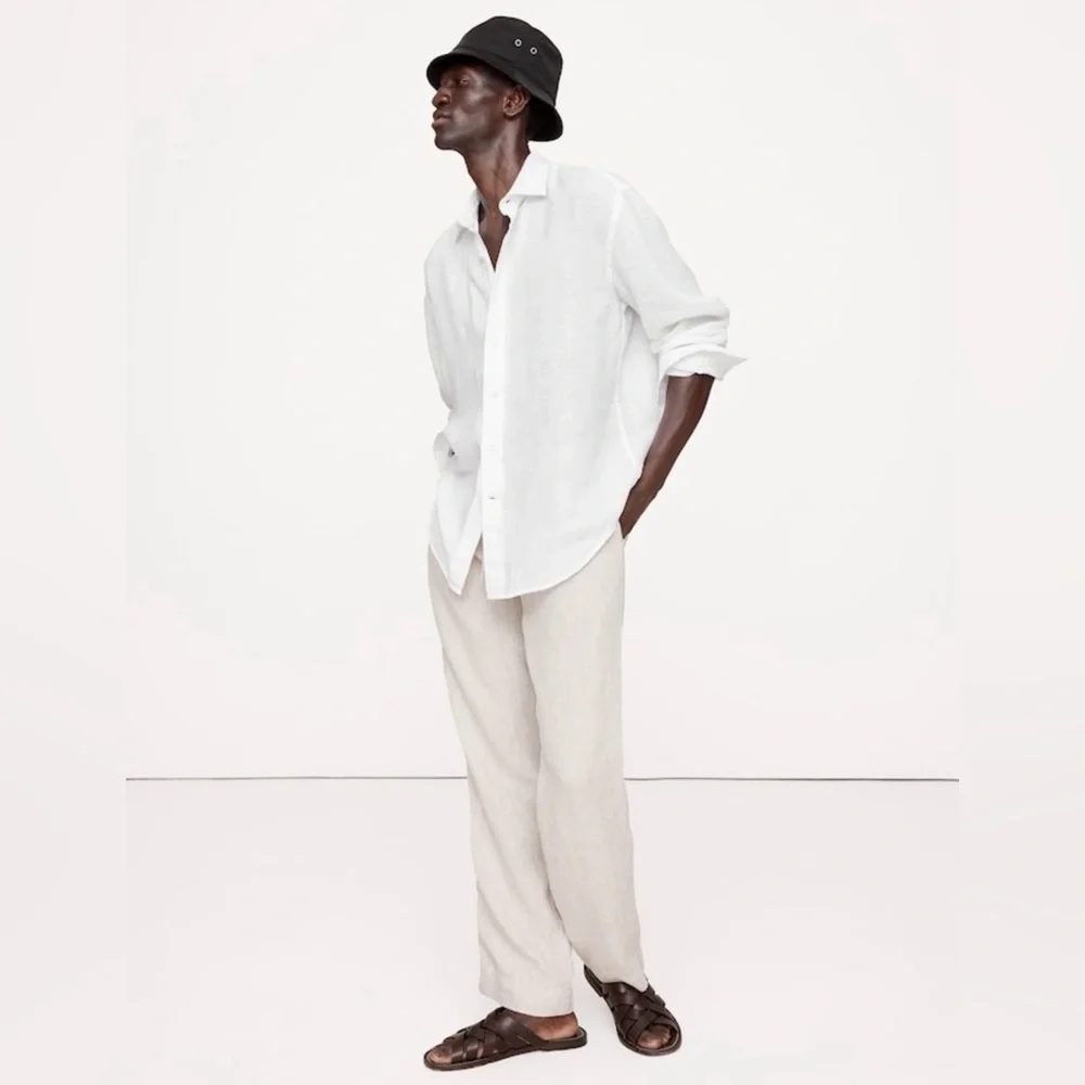 NWT Banana Republic Relaxed Fit White Linen Shirt Sz Large (#766367)